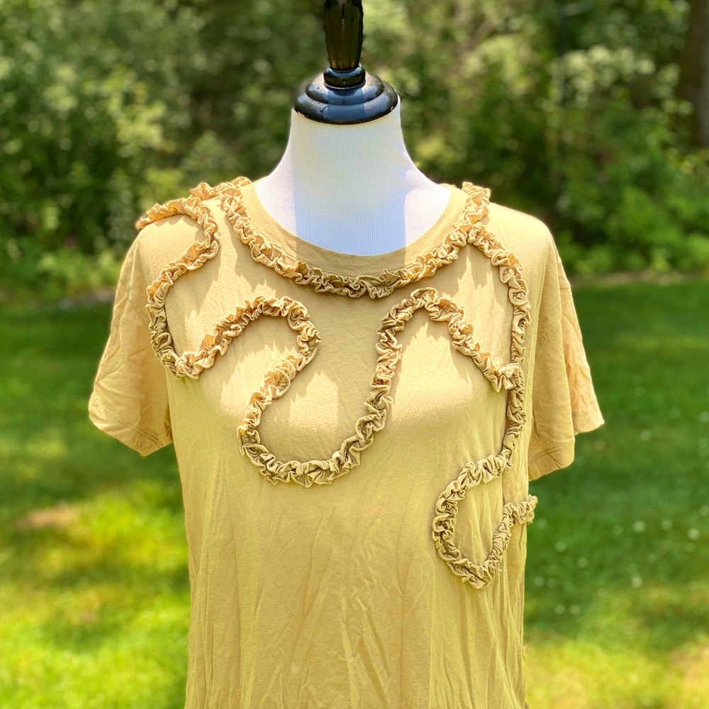 Dries Van Noten Yellow Ruffle Tee Shirt Cotton Top Size Small